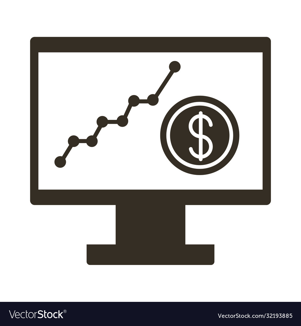 Computer desktop with coin and statistics Vector Image