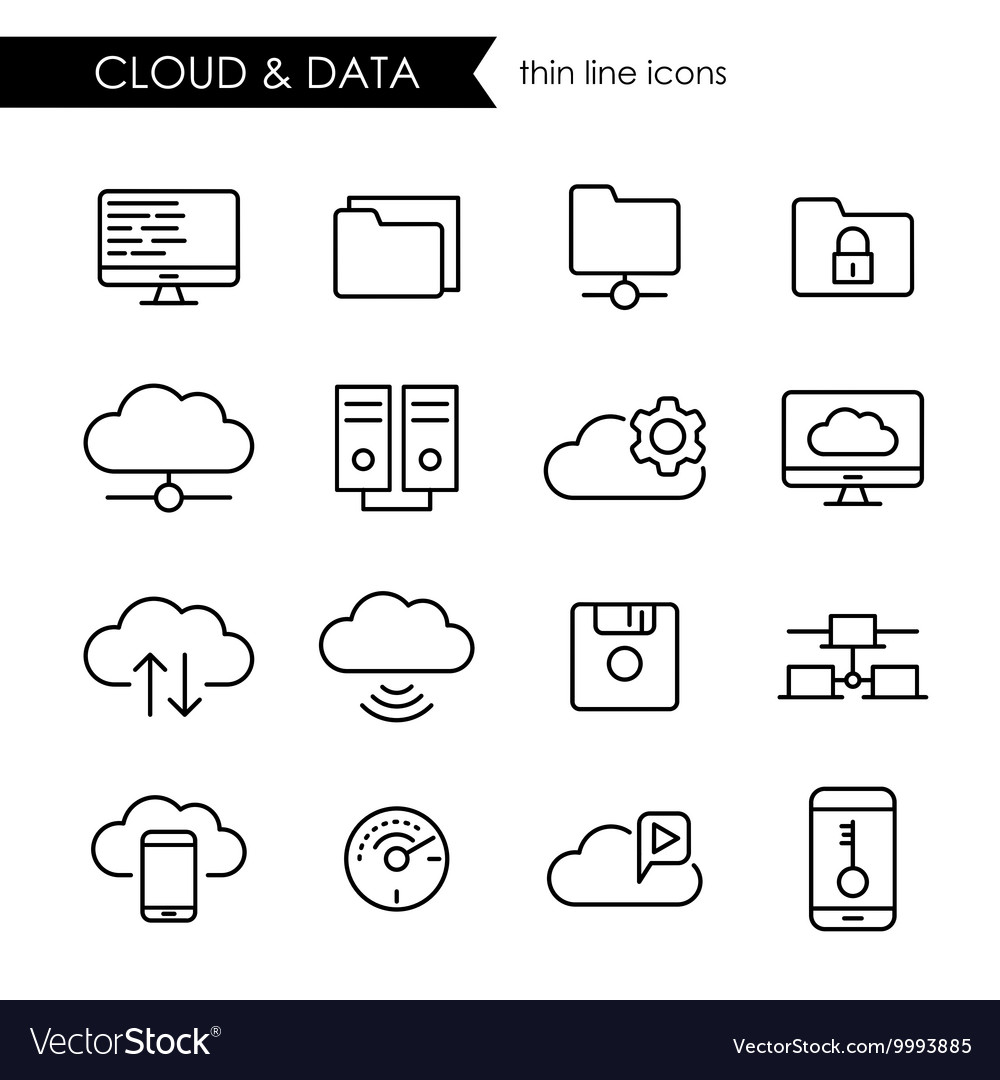 Internet cloud and data thin line icon set