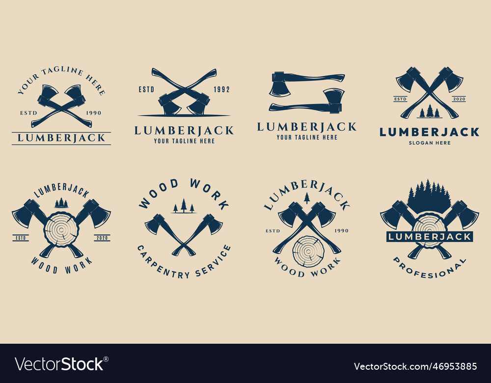 Set lumberjack vintage logo wood work design