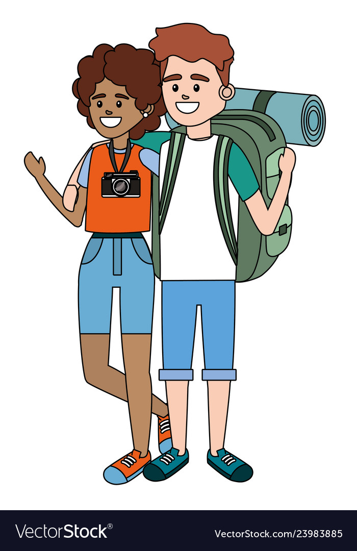 Tourist couple cartoon