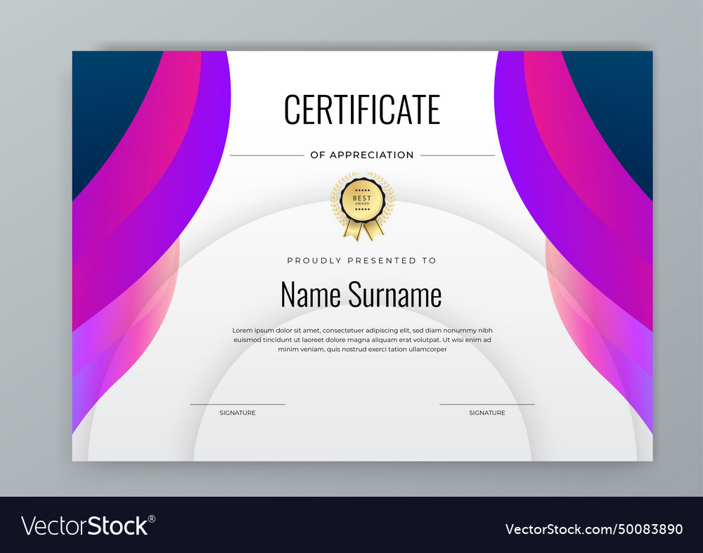 Blue pink and purple violet certificate Royalty Free Vector