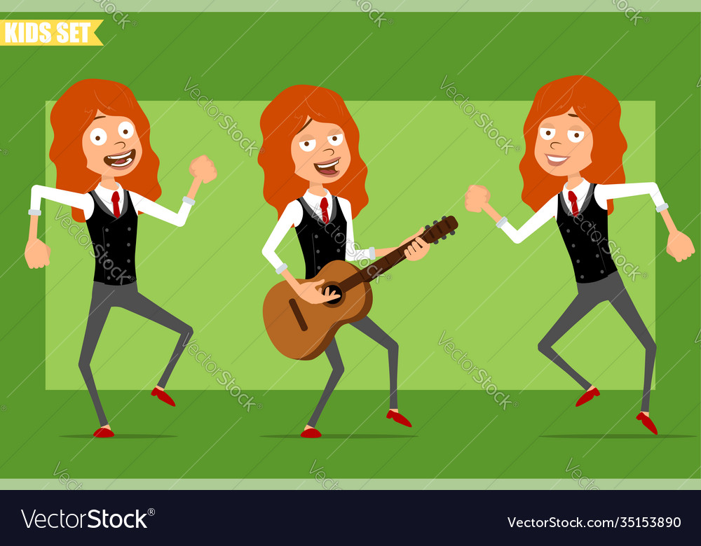 Cartoon flat redhead kid girl character set