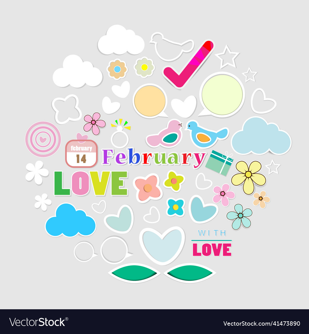 February set in a circle with decorations