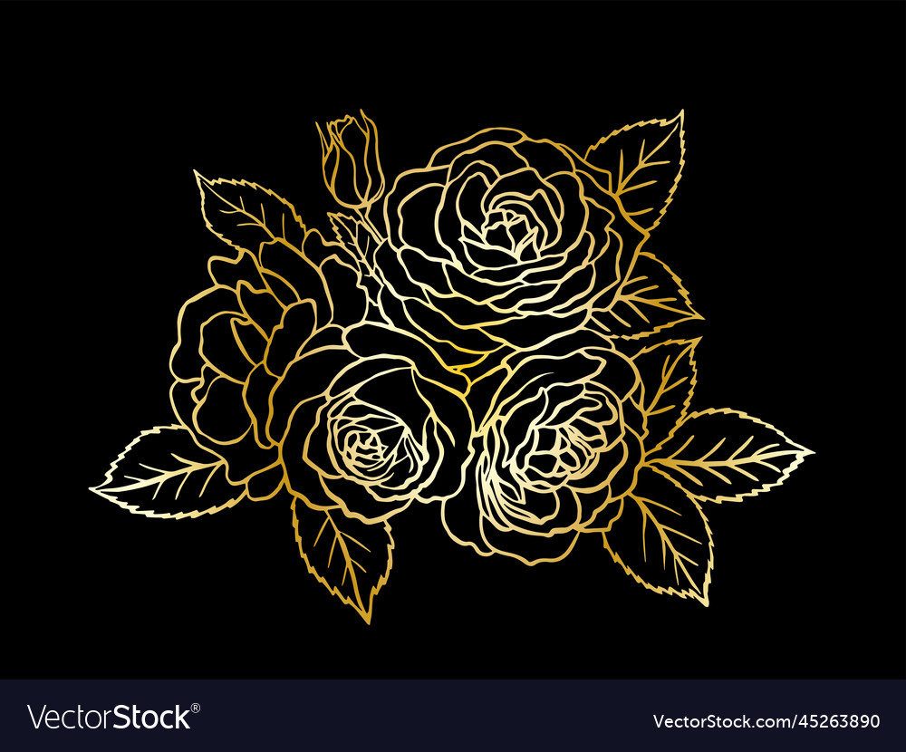 Golden rose sketch Royalty Free Vector Image - VectorStock