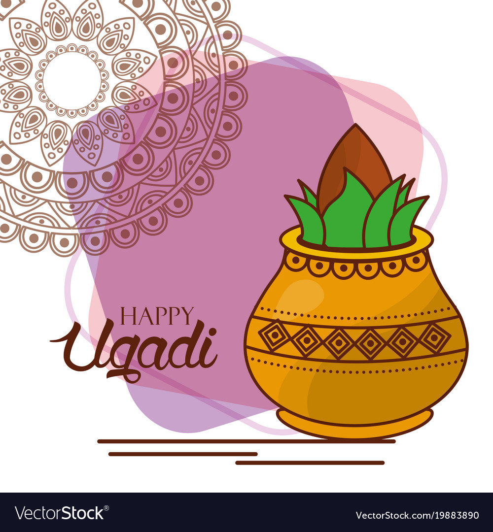 Happy ugadi kalash mandala decoration celebration Vector Image