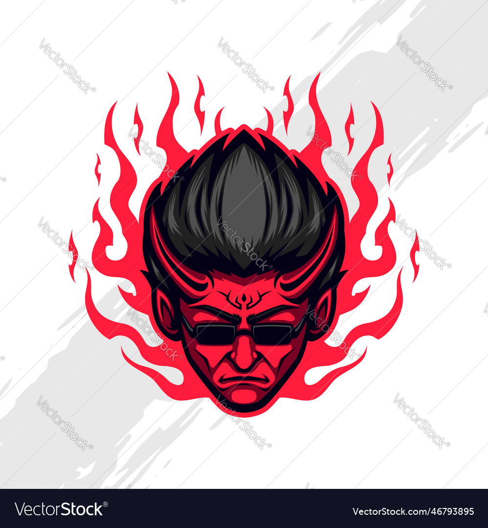 Cool old demon head mascot with sunglasses