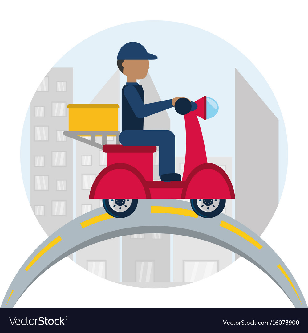 Courier delivery with box package in the motocycle