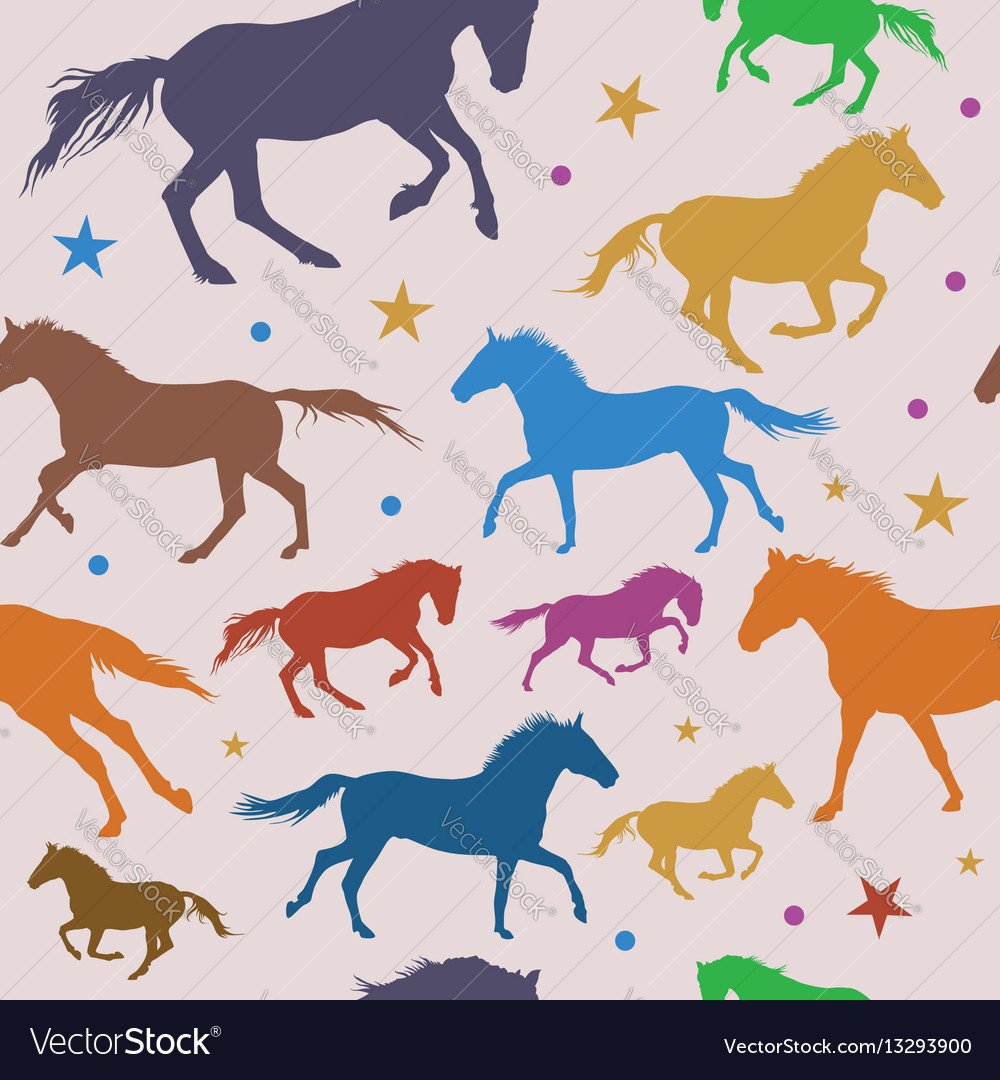 seamless pattern with colorful running horses on vector image