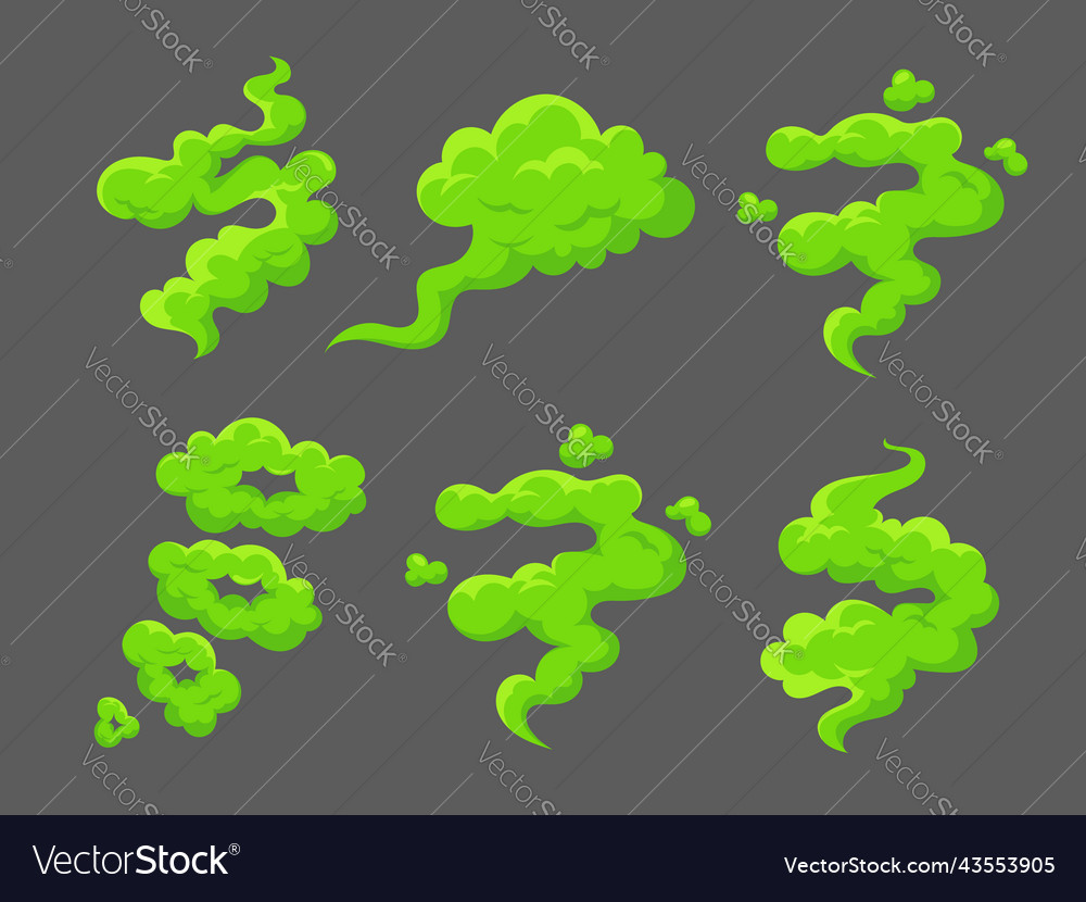 Bad smell fart set green smelly toxic clouds vector image Bad smell fart set green smelly toxic clouds