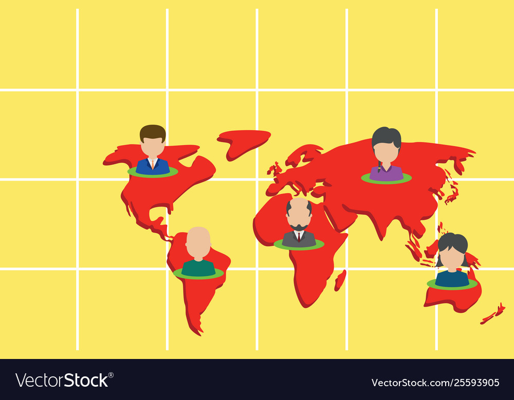 Collage multiethnic people on world map