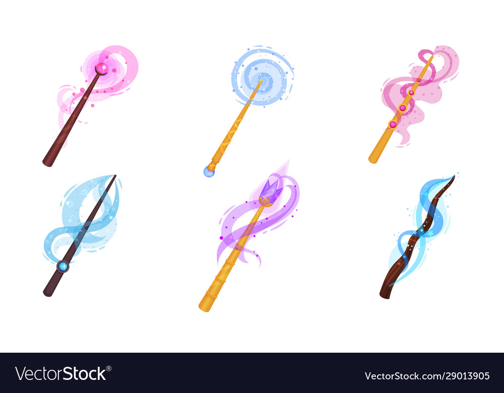 Decorative magic wands with sparkling waves