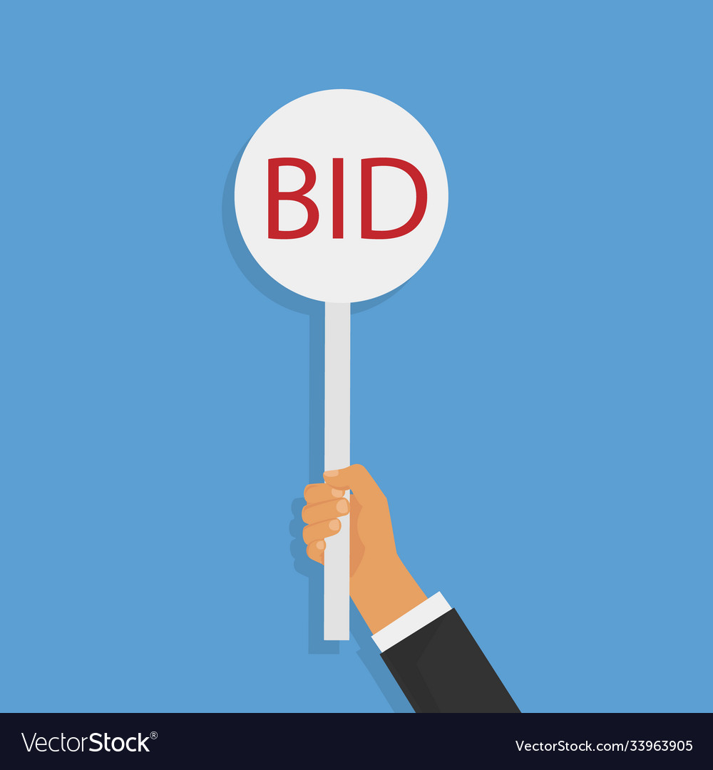 Hand holding auction paddle bid Royalty Free Vector Image