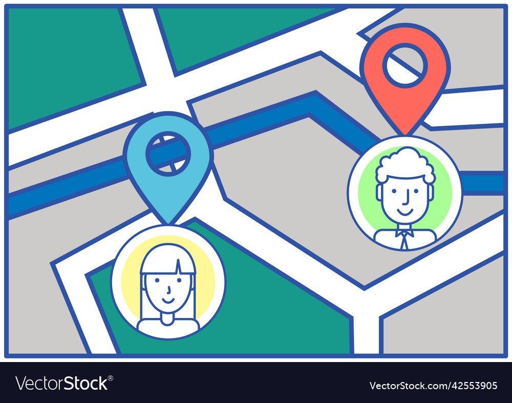 High detailed map with user profile icons program Vector Image