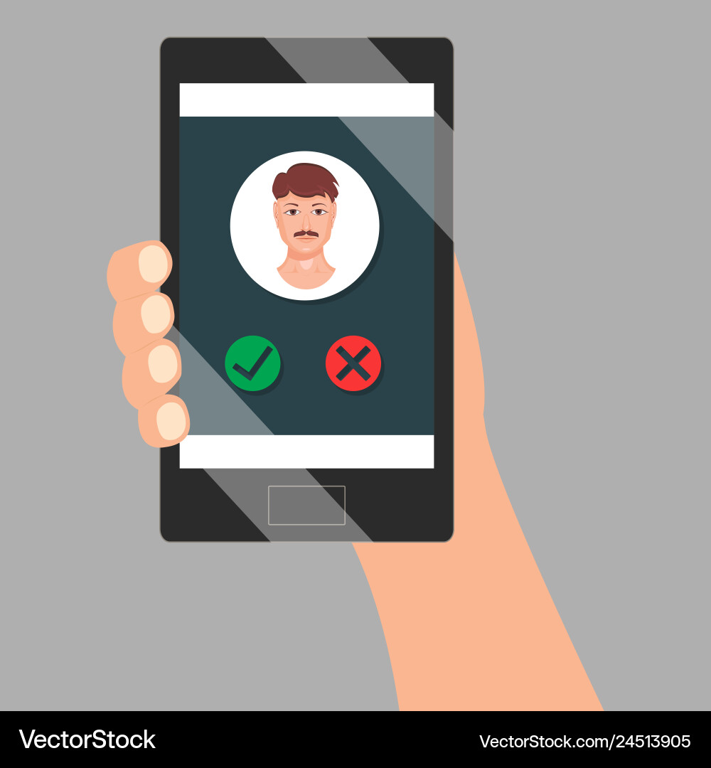 Incoming call screen on mobile phone holding Vector Image