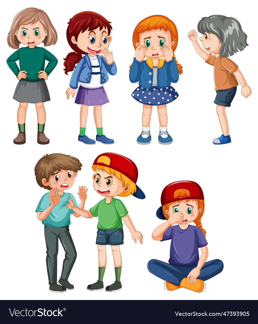 Set of bully kids cartoon character Royalty Free Vector