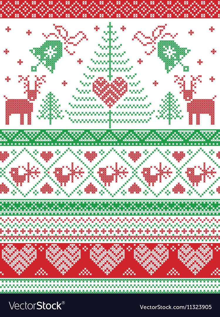 Tall merry xmas pattern with reindeer green red