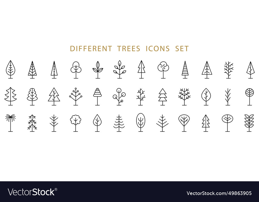 Tree line icon set logo shapes collection Vector Image