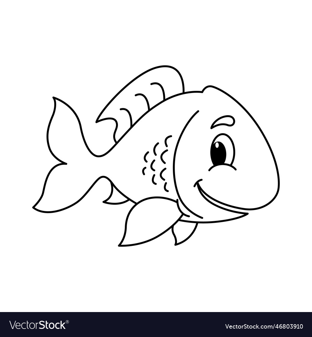 Cute fish cartoon coloring page for kids