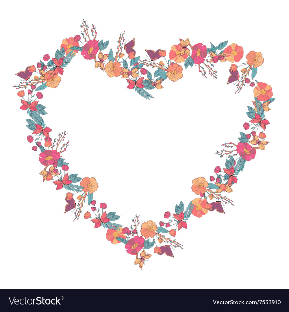 Floral heartshaped wreath made of wildflowers Vector Image