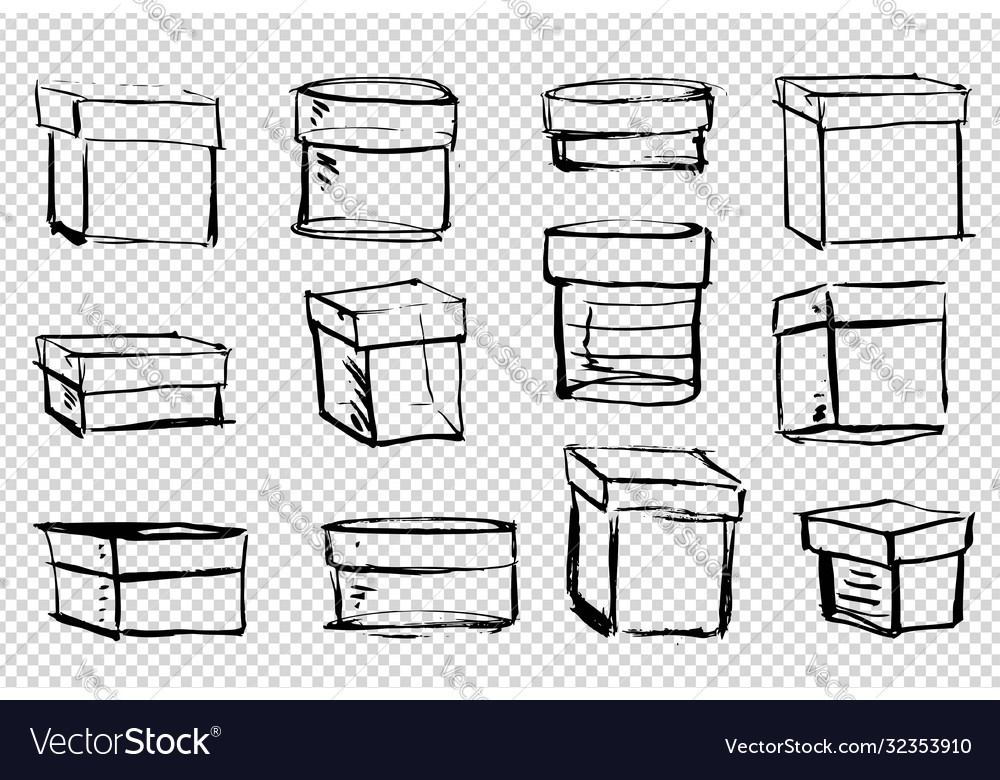 Set boxes various shapes and sizes painted Vector Image