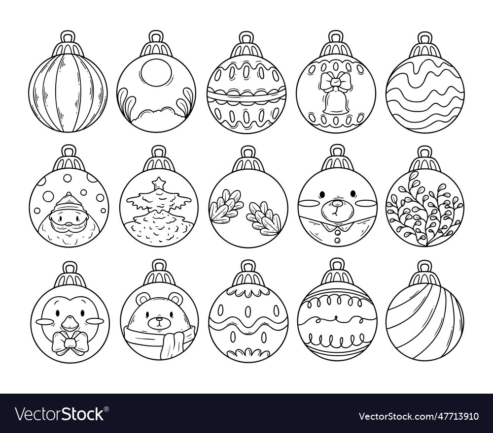 Set of christmas ball outline sketch collection Vector Image