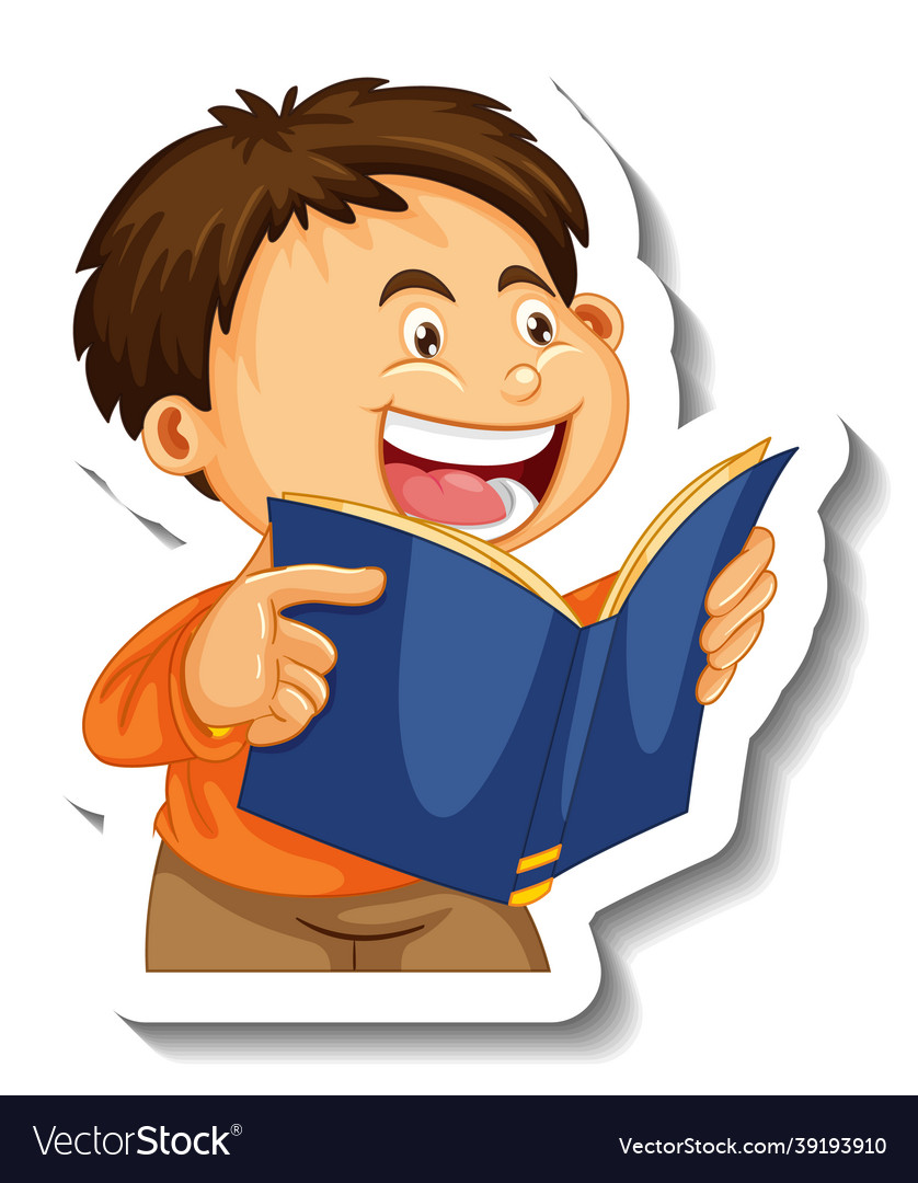 Sticker template with a boy reading a book Vector Image