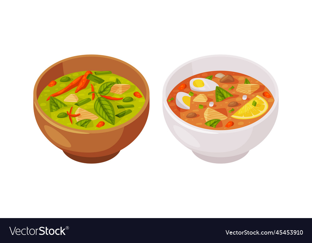 Traditional thai food with creamy soup in bowl