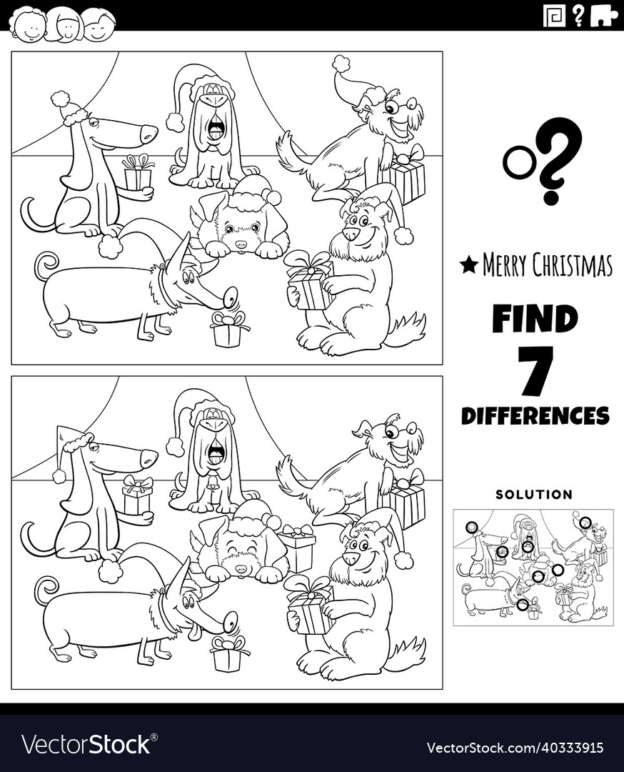 Differences game with dogs on christmas time Vector Image