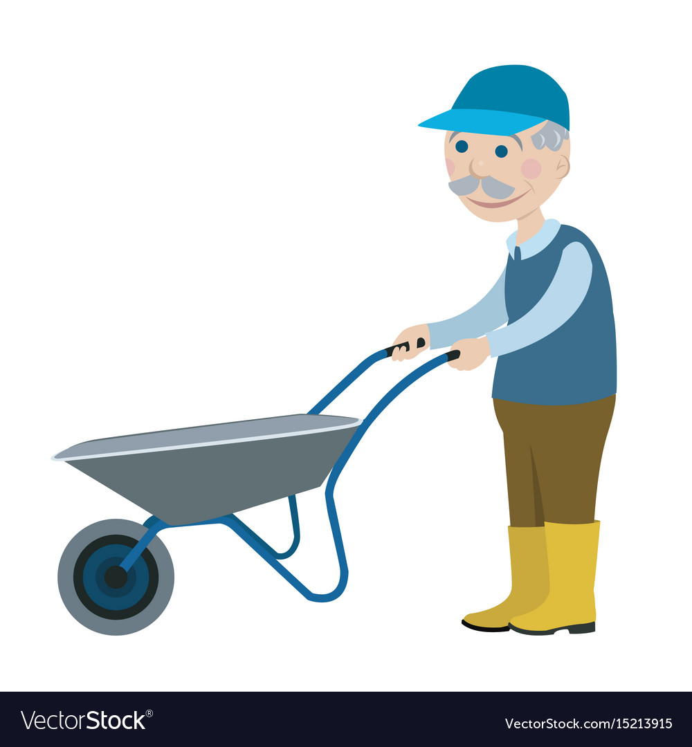 Grandfather with a wheelbarrow Royalty Free Vector Image