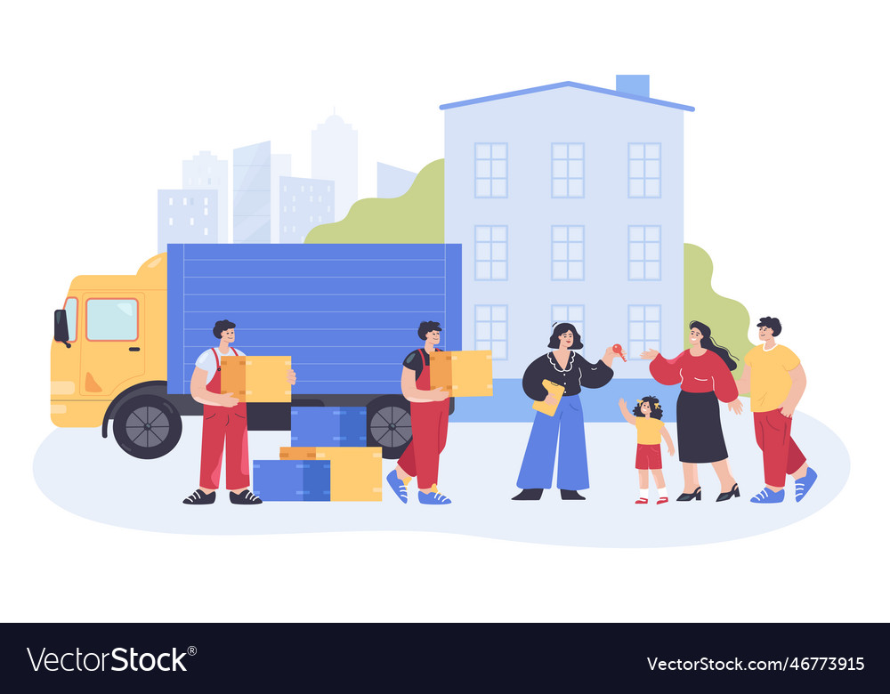 Happy family moving to new home Royalty Free Vector Image