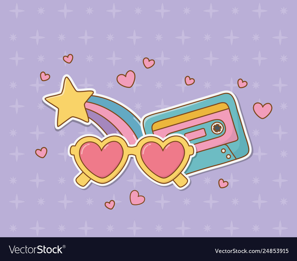 Retro cassette stickers kawaii style