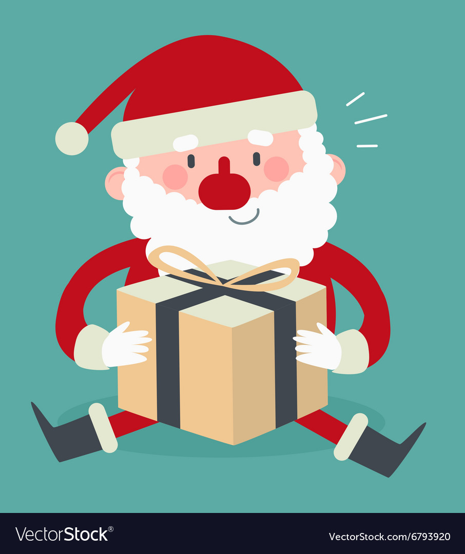 Cute santa sitting and holding a present