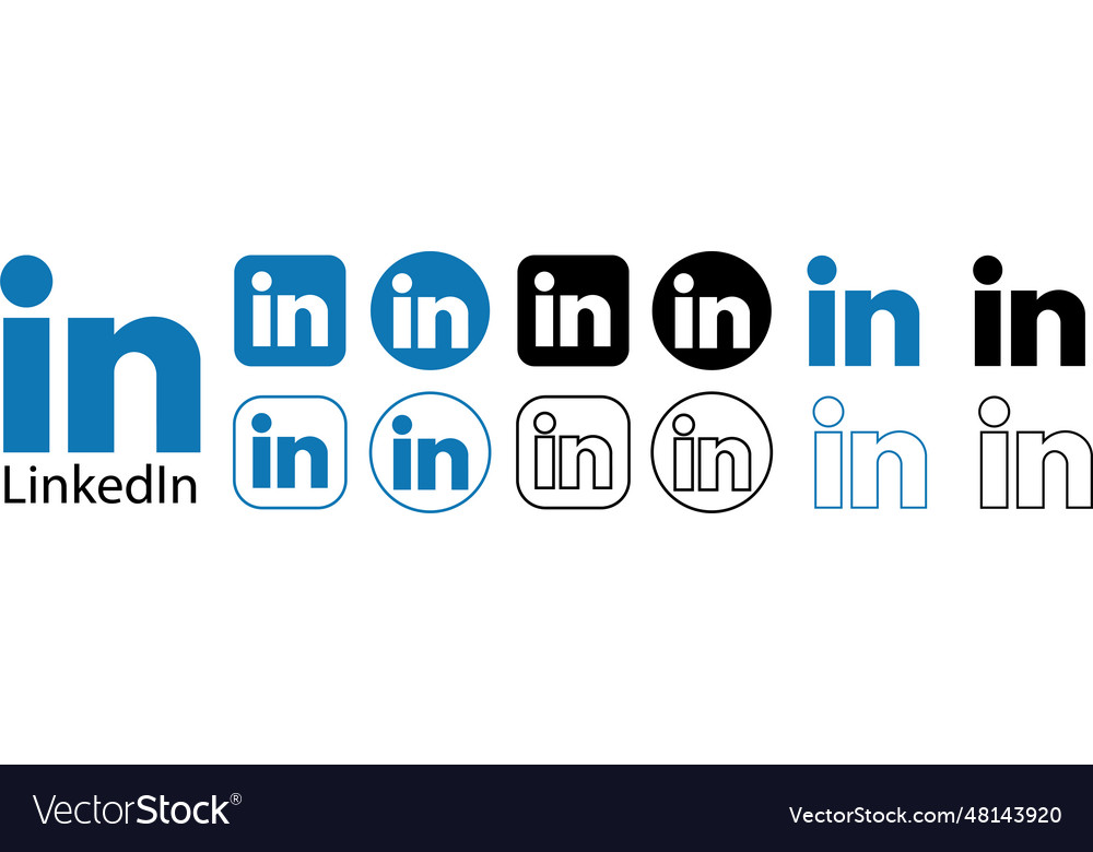 Linkedin Design Icon Set Logo Sign Blue And Black Vector Image