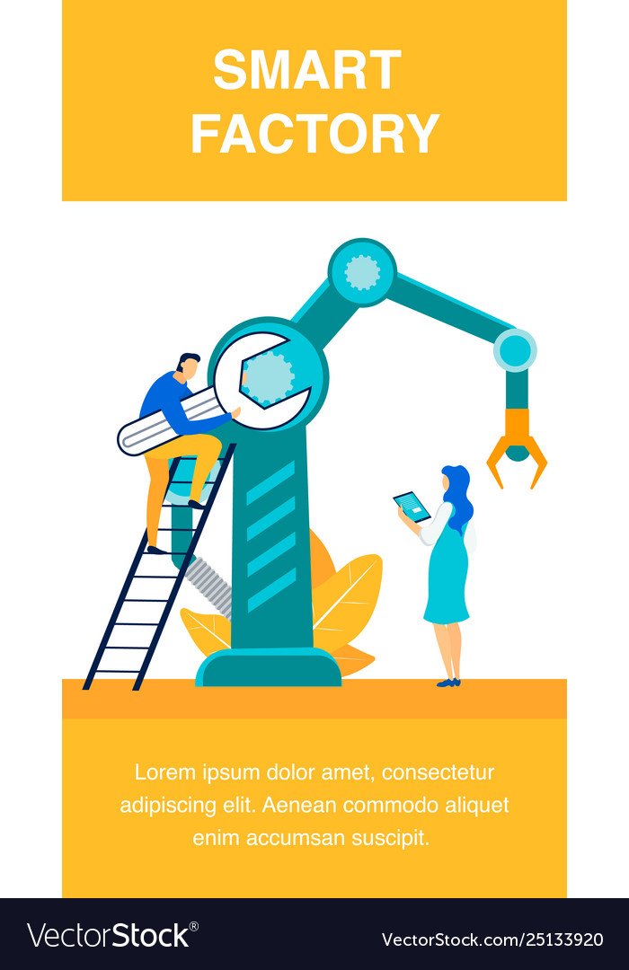 Smart factory workers flat poster template Vector Image