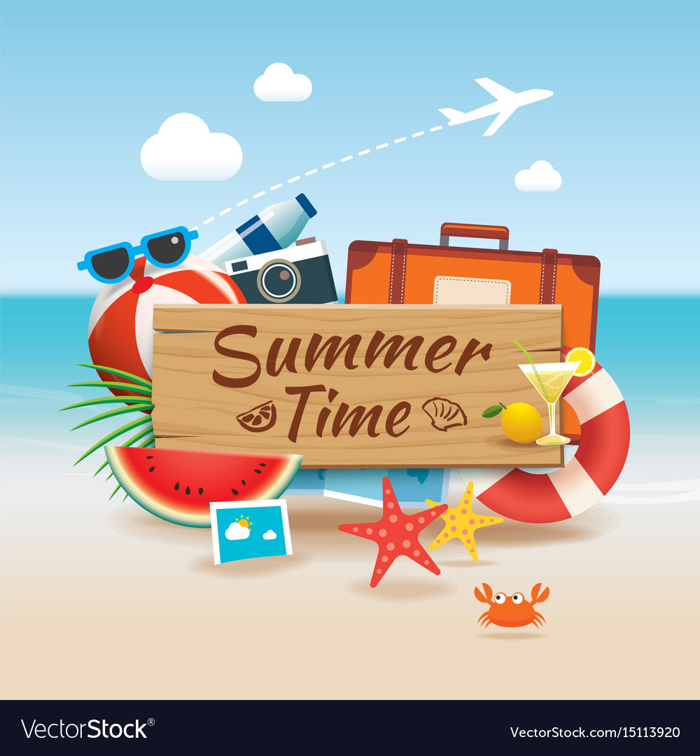 Summer Time Background Banner Design Template And Vector Image