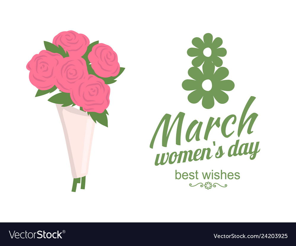 Best wishes womens day bouquet of roses Royalty Free Vector