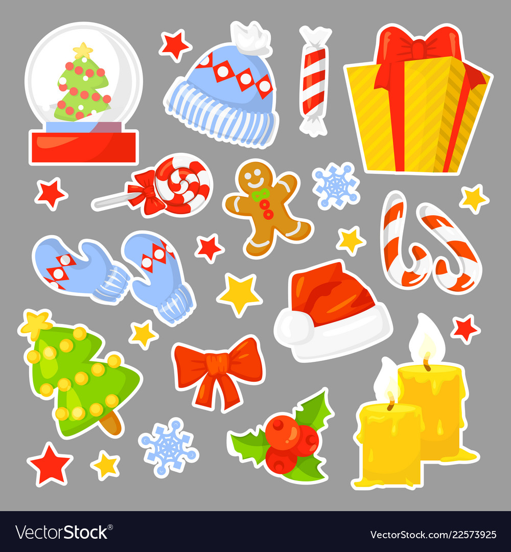 Christmas icon set collection cartoon stickers Vector Image