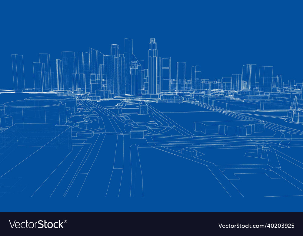 City view buildings and streets Royalty Free Vector Image