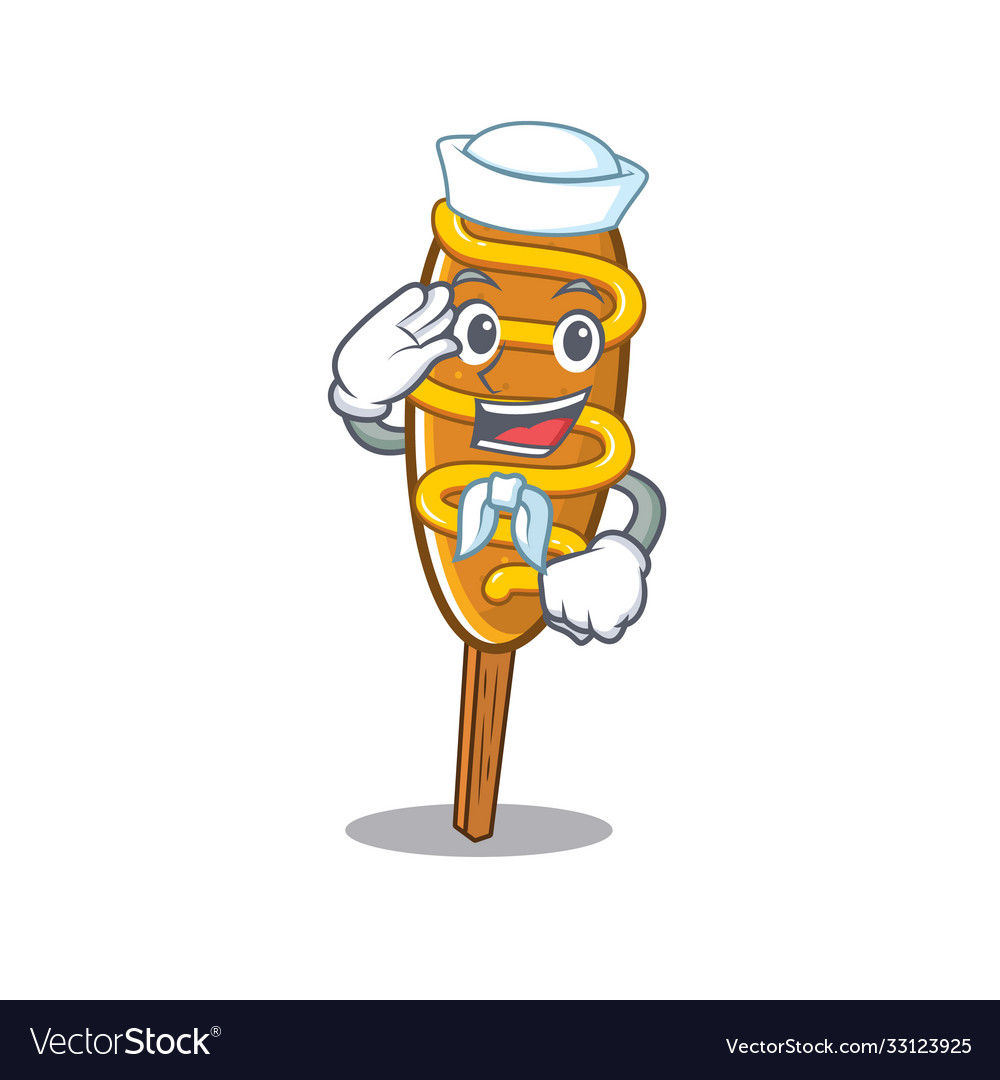 Corn dog cartoon concept sailor wearing hat Vector Image