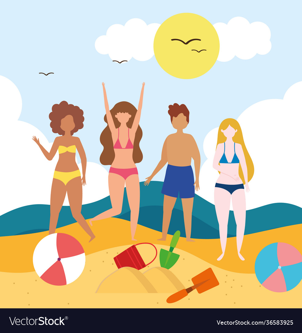 Happy people beach Royalty Free Vector Image VectorStock