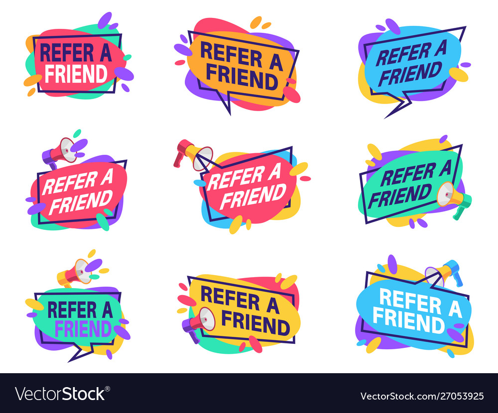 Refer friend labels referral program Royalty Free Vector