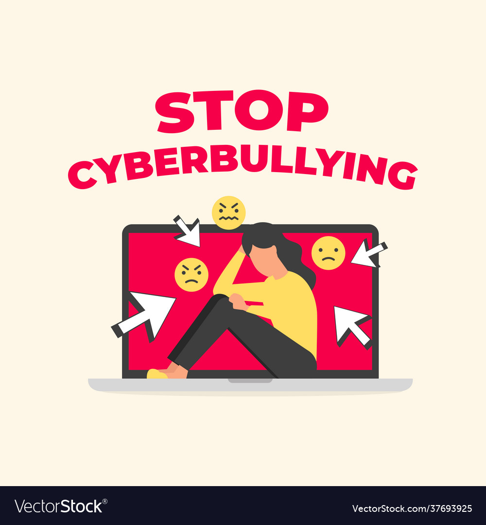 Stop cyberbullying text with sad woman Royalty Free Vector