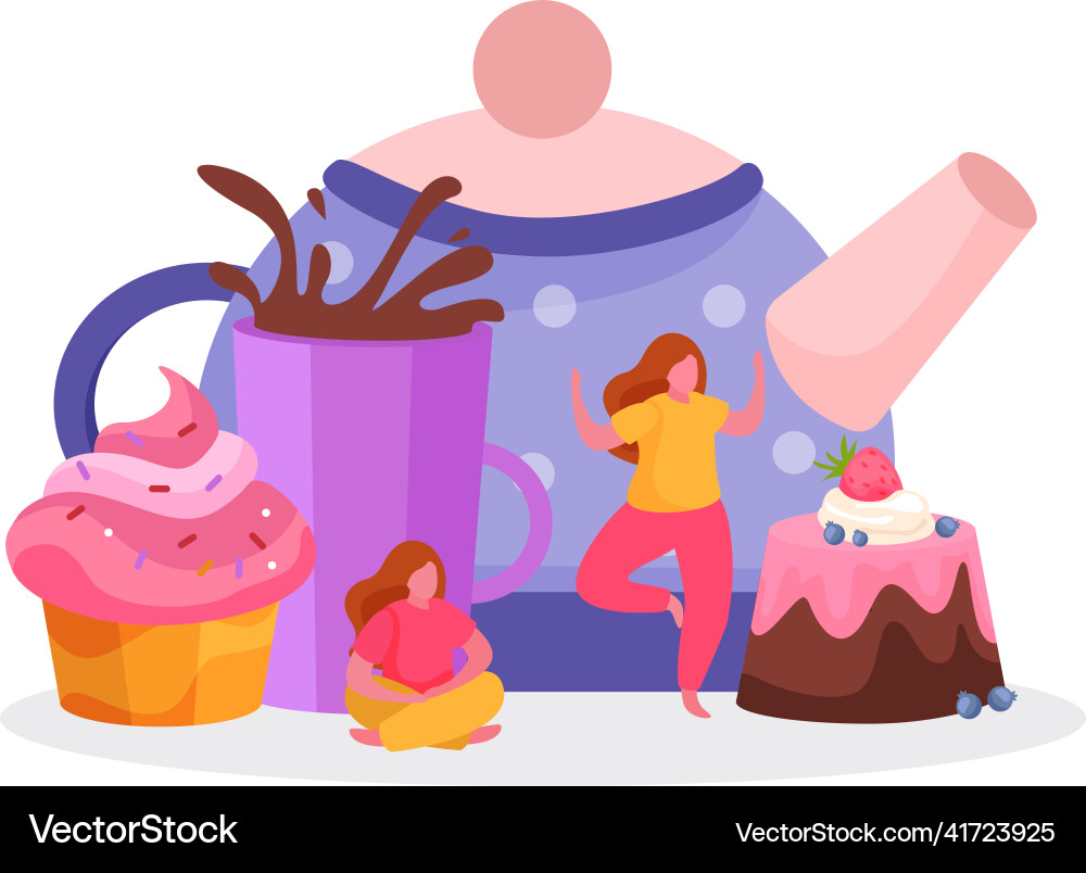 Teapot sweets flat composition Royalty Free Vector Image
