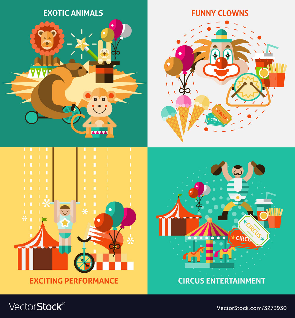 Circus icons flat set Royalty Free Vector Image