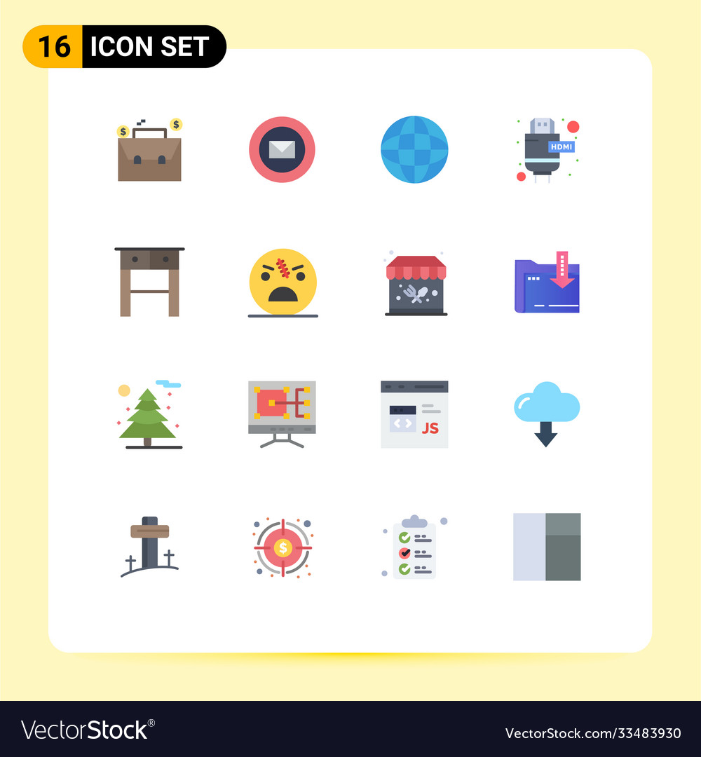 Pack 16 modern flat colors signs and symbols