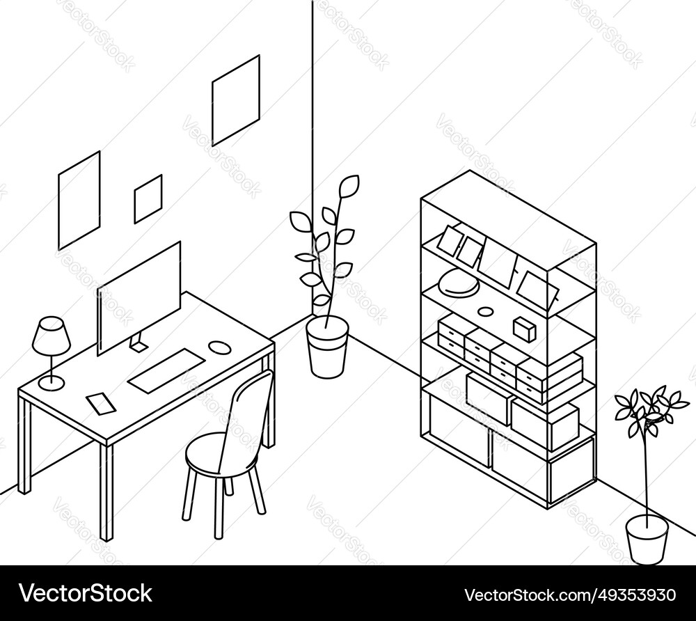 Room For Rent Simple Isometric Of Study Work Desk Vector Image