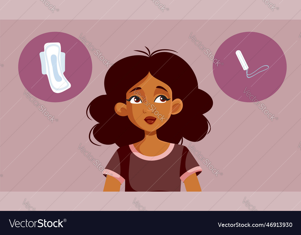 Woman Choosing Between Menstruation Hygiene Vector Image 2594