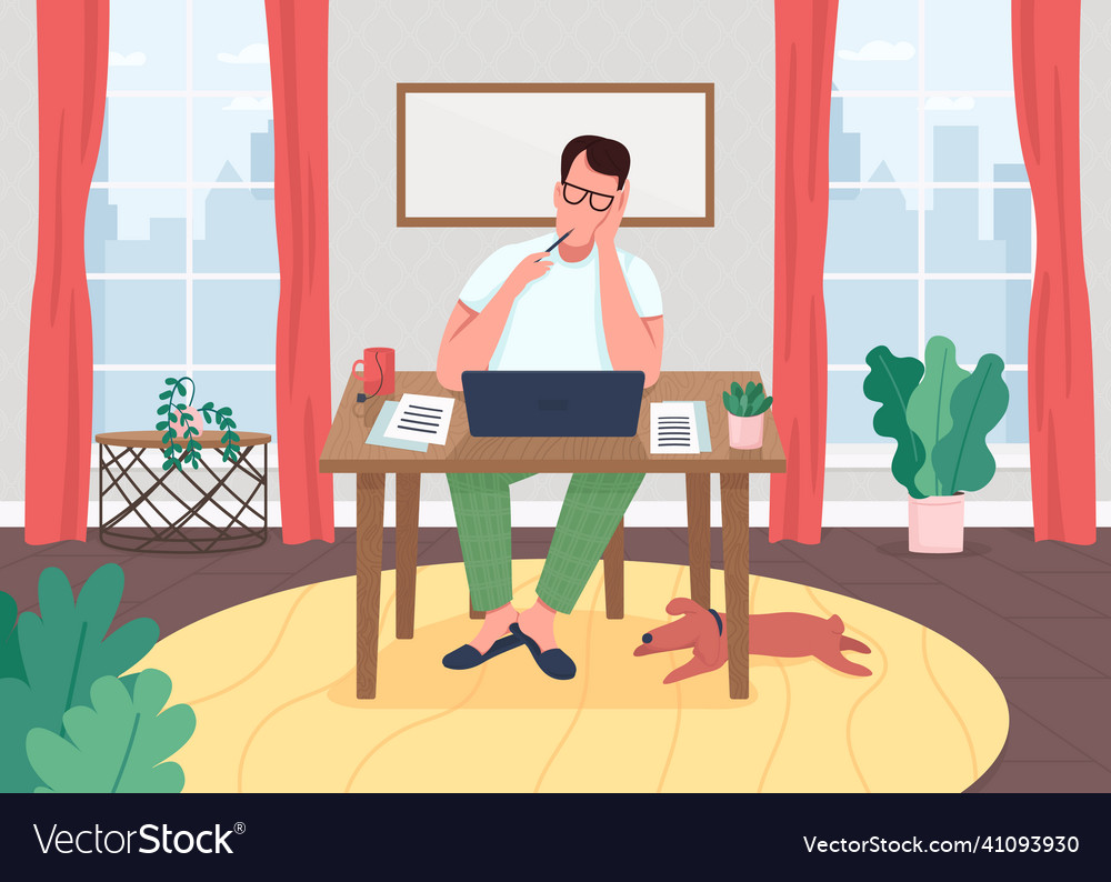 Writer at laptop flat color