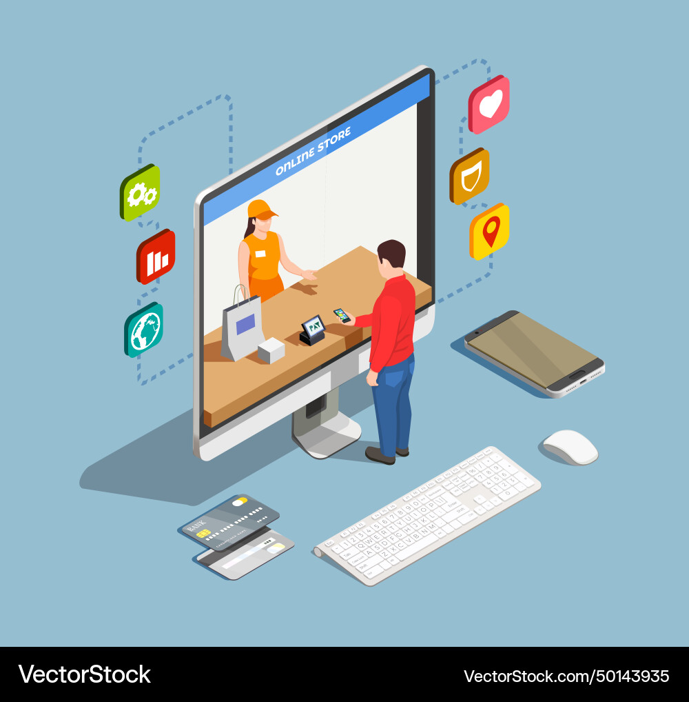 Consumers isometric composition Royalty Free Vector Image
