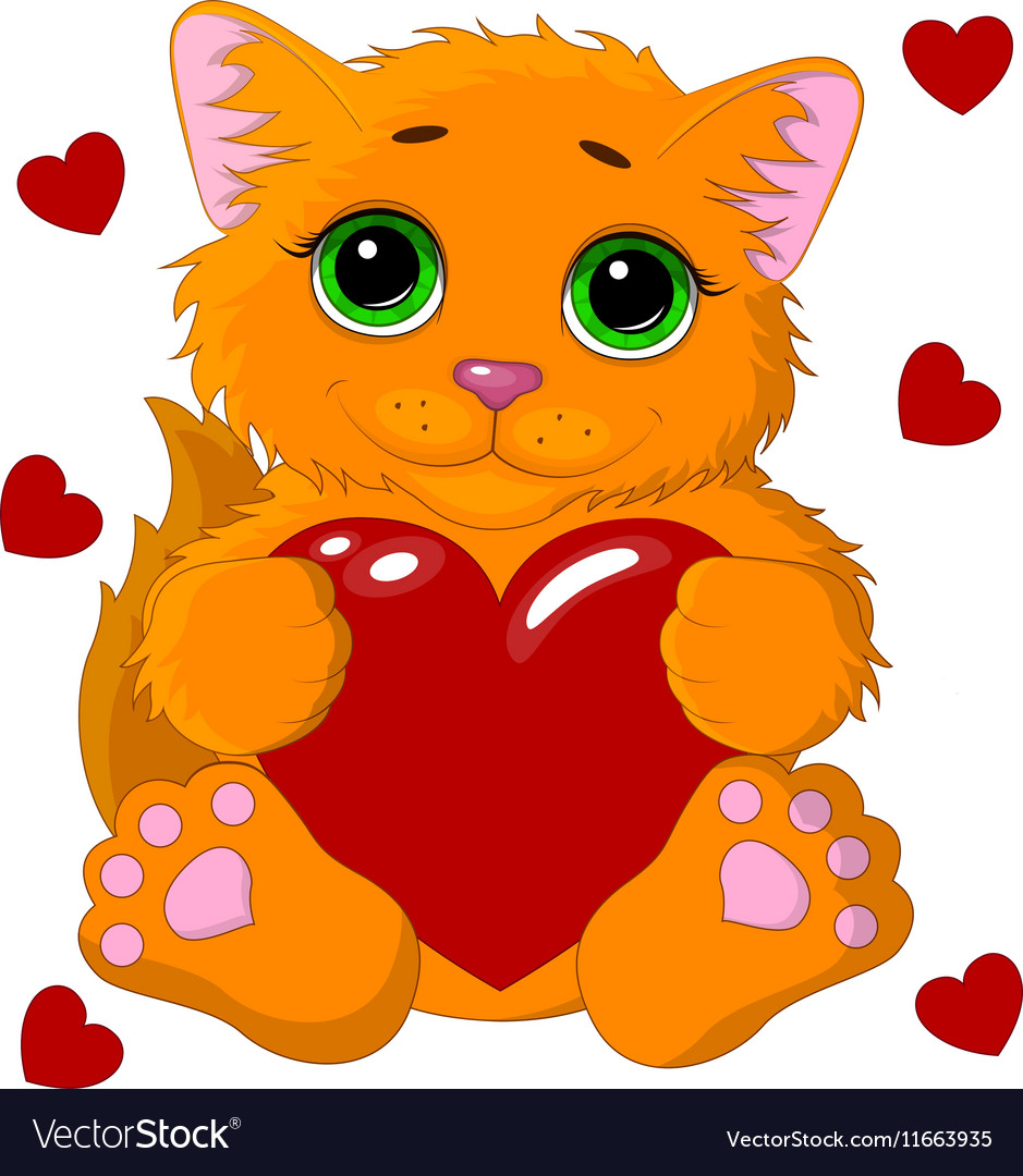 Cute cat with a heart Royalty Free Vector Image